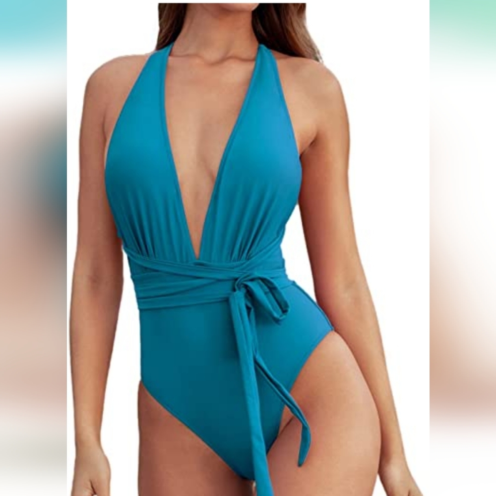 Criss Cross Wrap Plunge Neck One Piece